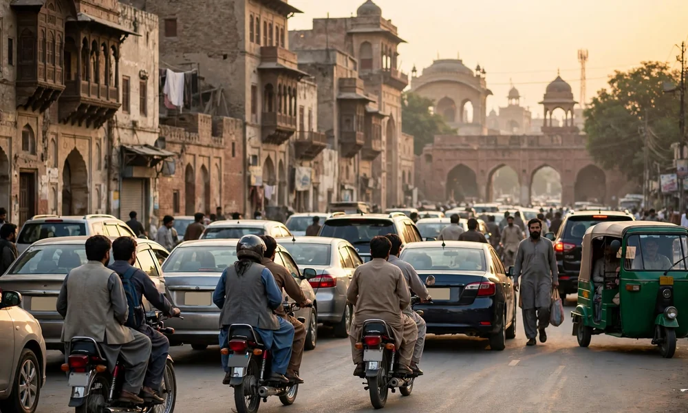 A queue of vehicle owners at the service counters of a government excise office in Lahore