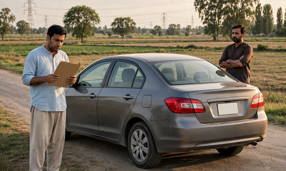 Used car parked for a pre-purchase inspection